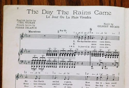 Day the Rains Came English French song vintage sheet music Jour La Pluie Viendra